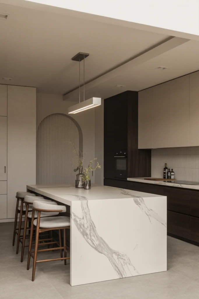 Marble Waterfall Kitchen Island