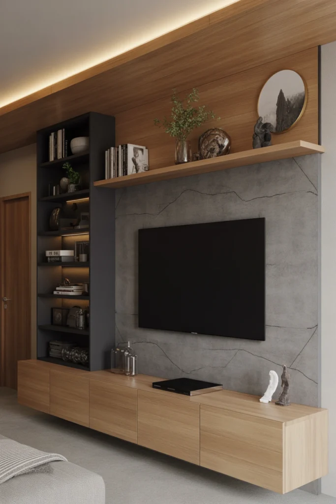 Modern Mixed Material TV Wall