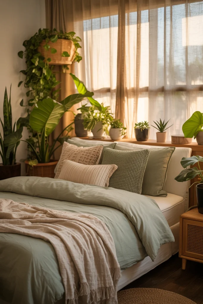 Plant-Filled Bedroom Corner