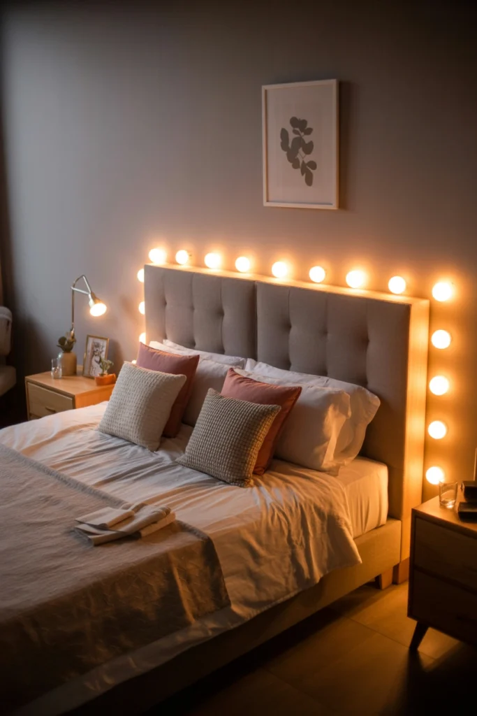 String Lights Behind the Bed