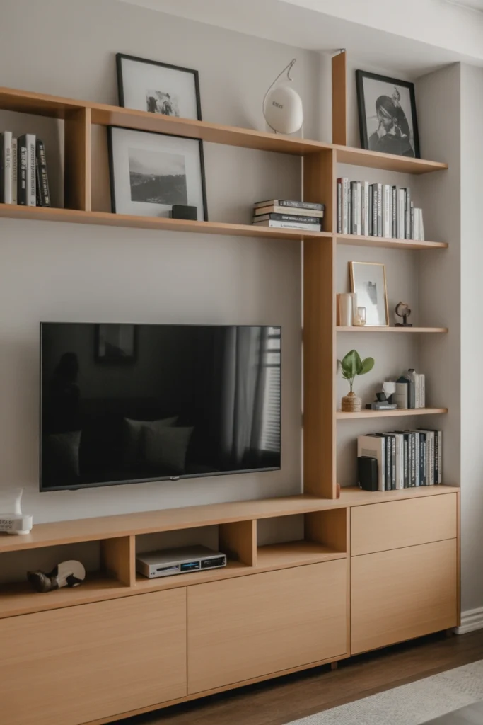 TV Wall with Open Shelving
