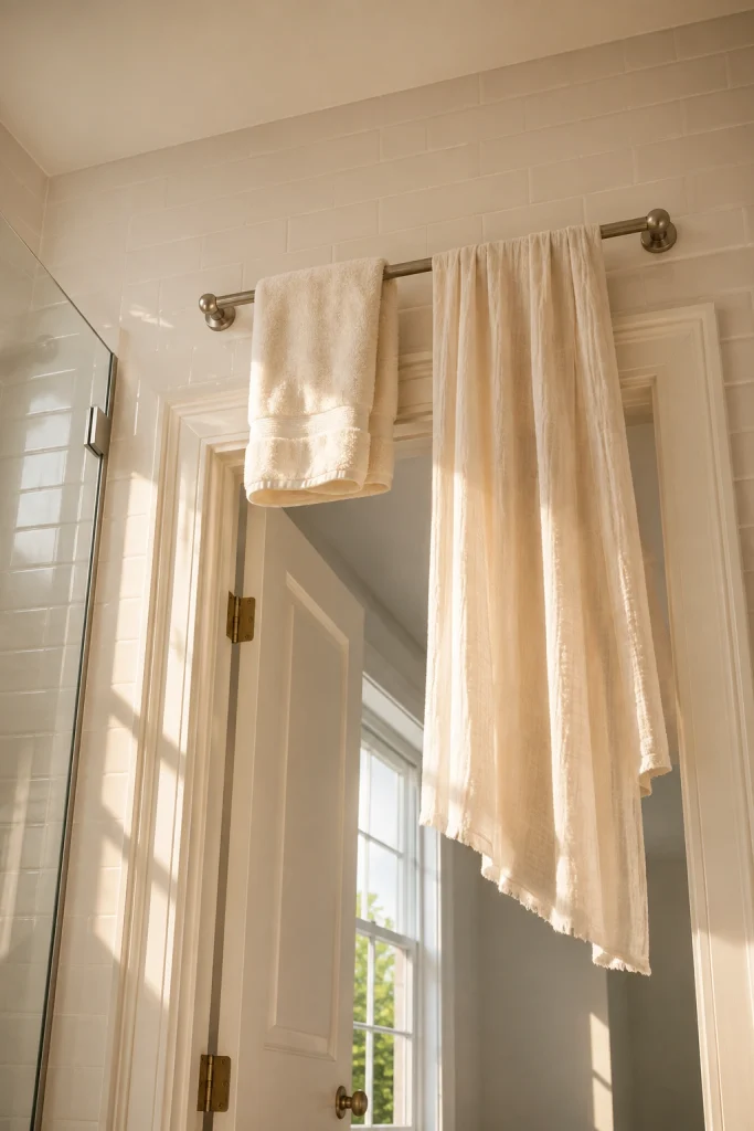 32 Small Bathroom Storage Ideas With No Cabinet Space Above-Door Towel Rod