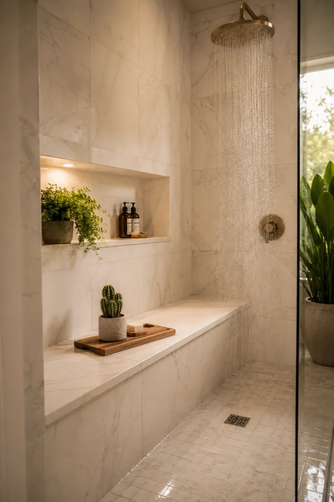 Built-In Shower Bench for Relaxing Soaks