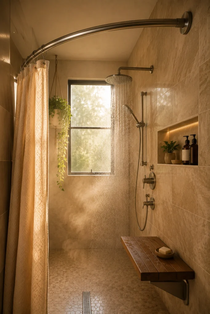 Curved Shower Rod For a Wider Feel