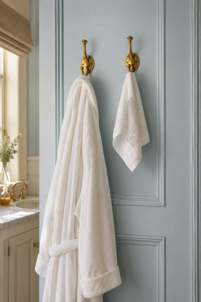 32 Small Bathroom Storage Ideas With No Cabinet Space Door-Hung Robe Hooks