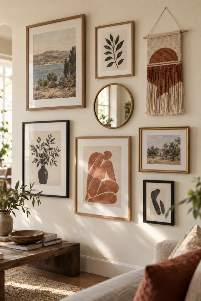 29 Apartment Decorating Ideas for Every Style Eclectic Art Display