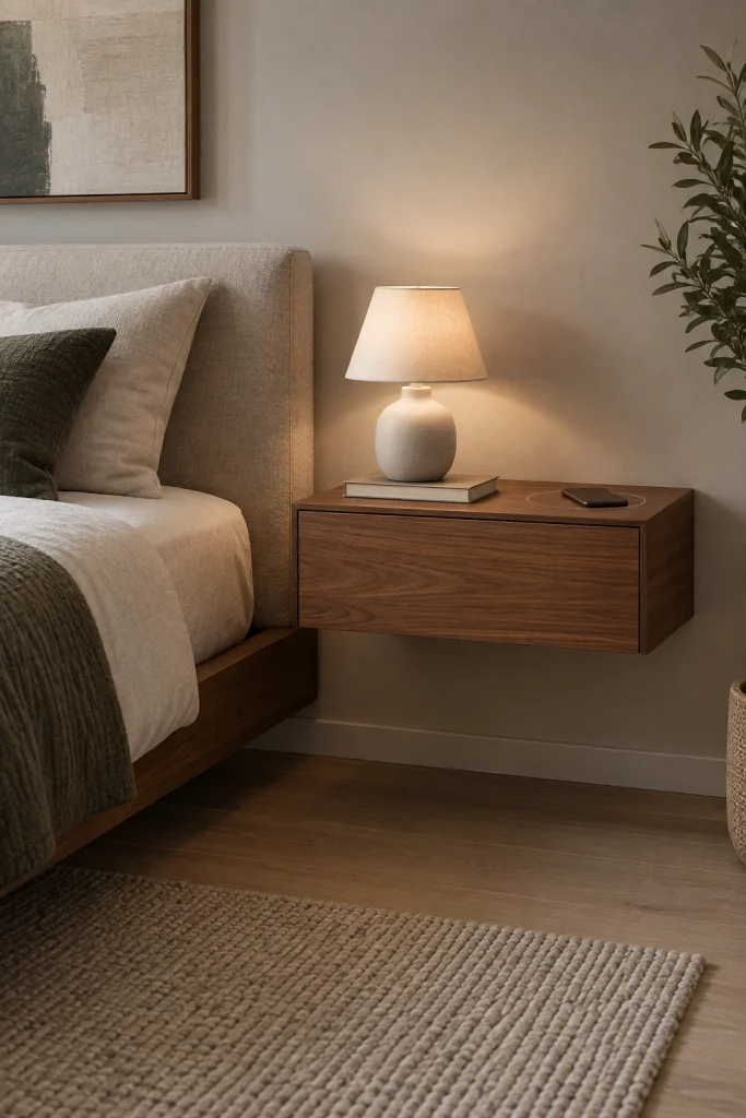 21 Bedroom Decorating Ideas for Teenage Guys That They'll Love Floating Nightstand