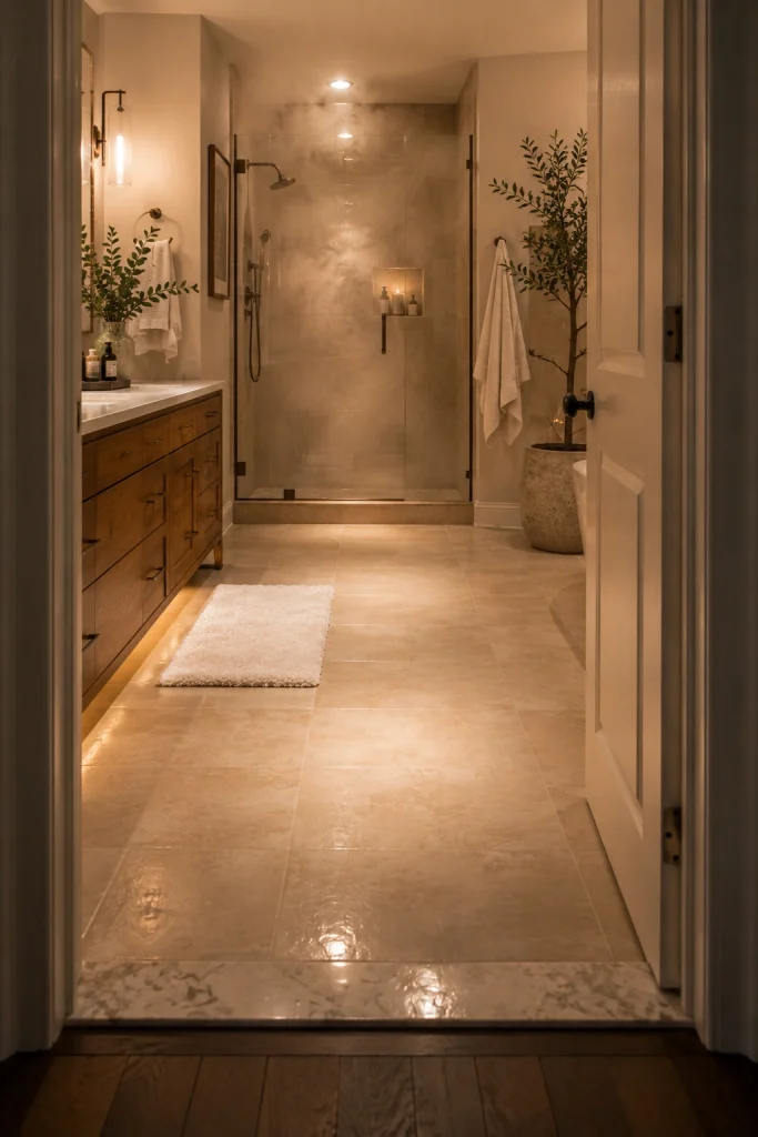Heated Floor With a Subtle Threshold Detail