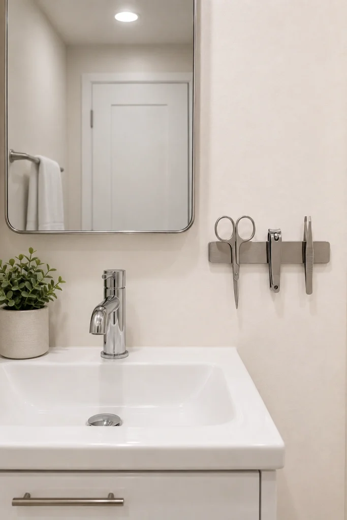 32 Small Bathroom Storage Ideas With No Cabinet Space Magnetic Strip Rack