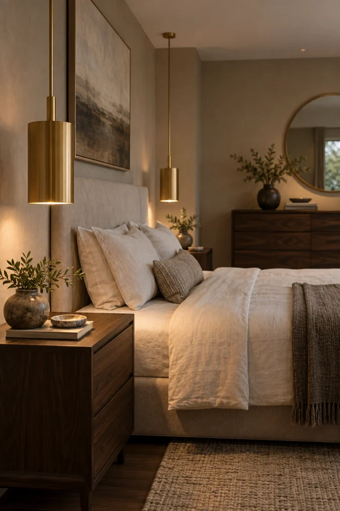 22 Master Bedroom Decor Ideas for a Retreat Like Escape Metallic Light Fixtures