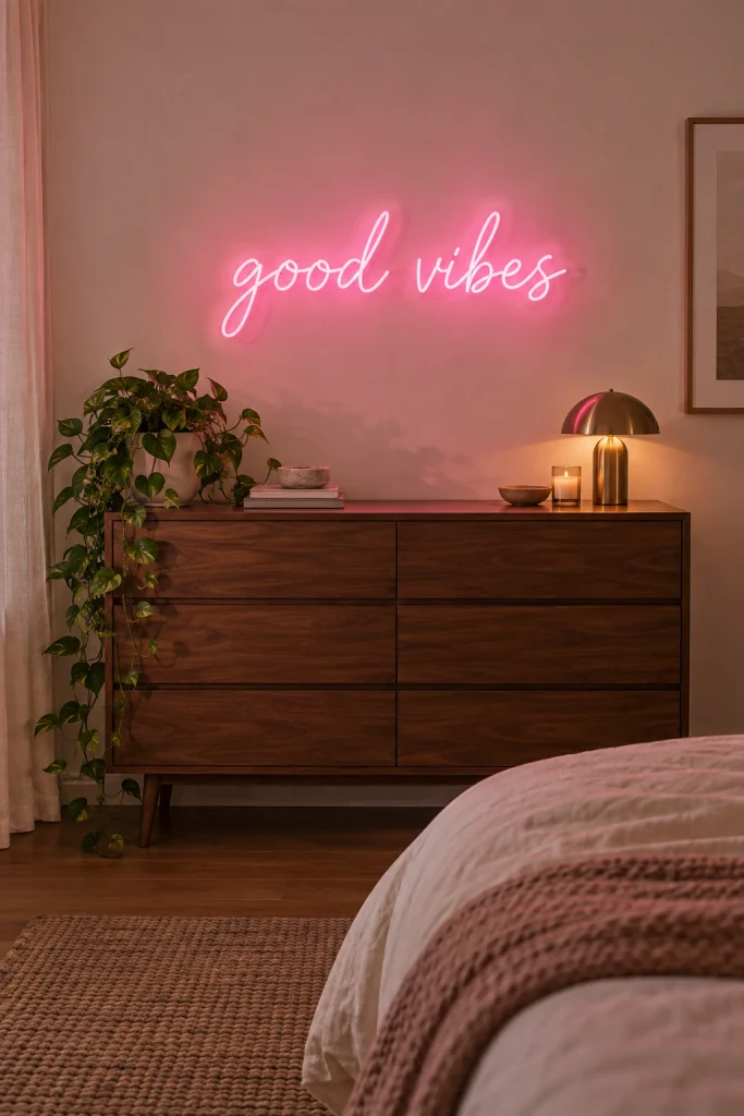 21 Bedroom Decorating Ideas for Teenage Guys That They'll Love Neon Sign Accent