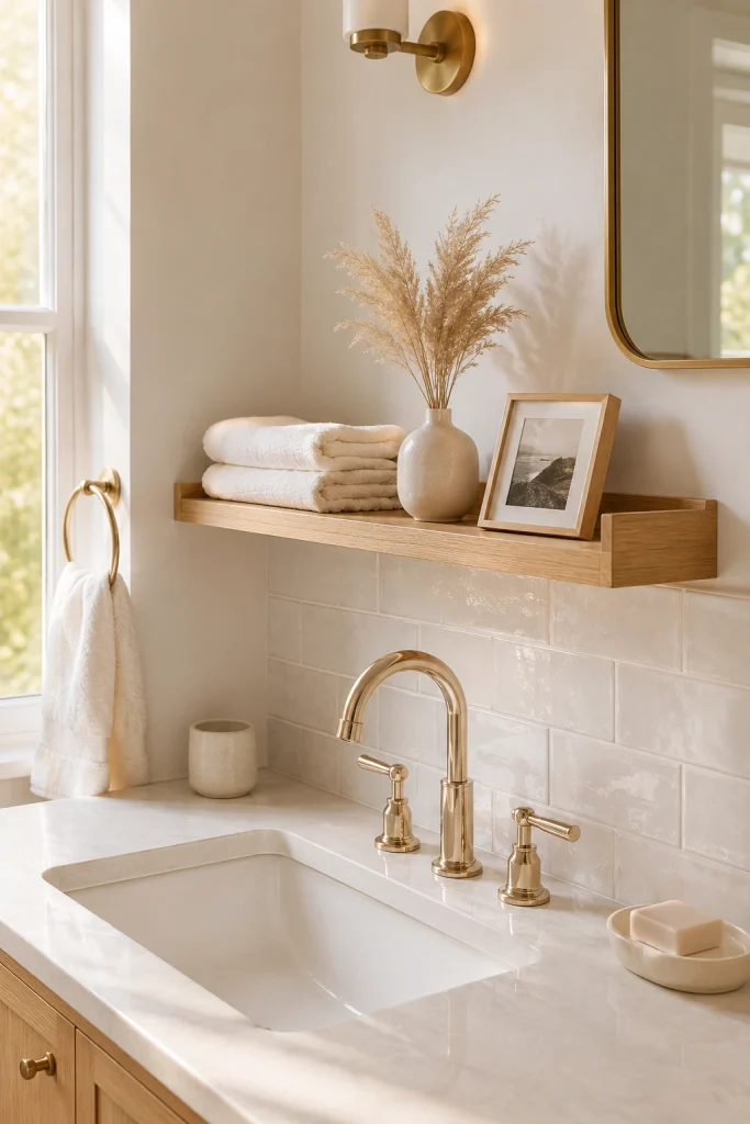 32 Small Bathroom Storage Ideas With No Cabinet Space Over-Sink Shelf Unit