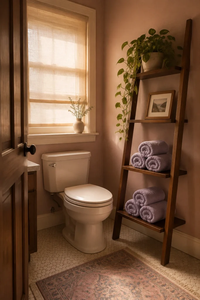 32 Small Bathroom Storage Ideas With No Cabinet Space Over-the-Toilet Ladder Shelf