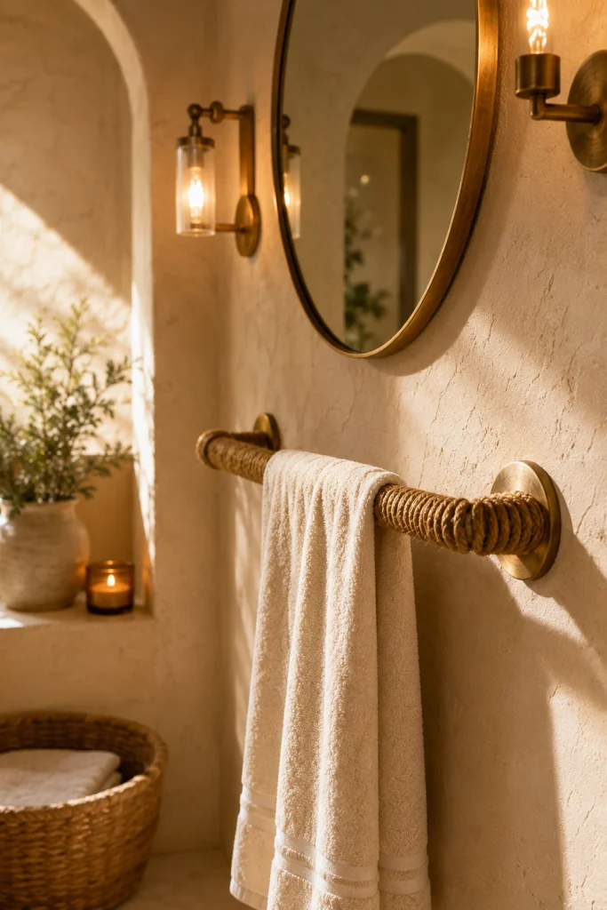 Rope-Wrapped Towel Bar for Warm Texture
