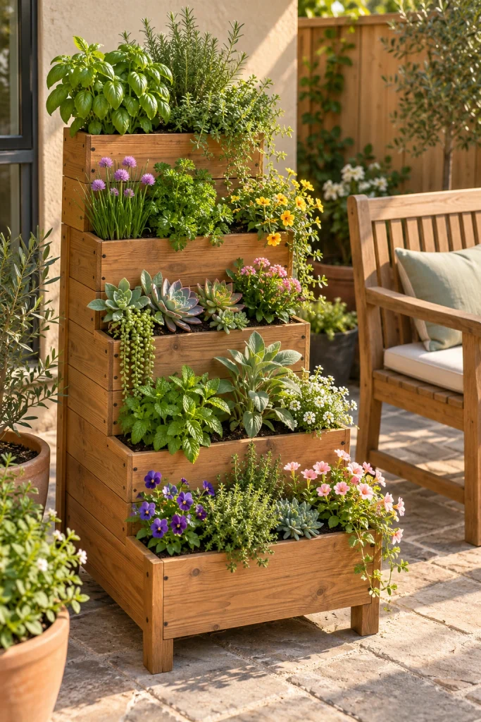 25 Patio Decor Ideas for a Stunning Outdoor Space Stepped Planter Tower