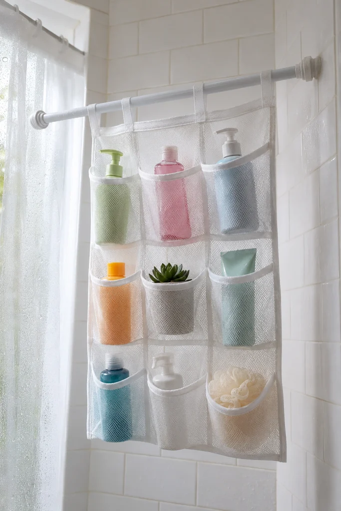 32 Small Bathroom Storage Ideas With No Cabinet Space Tension Rod Pocket Organizer