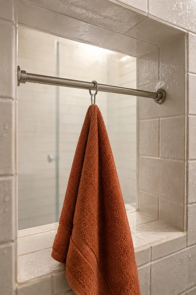 32 Small Bathroom Storage Ideas With No Cabinet Space Tension Rod Towel Ring