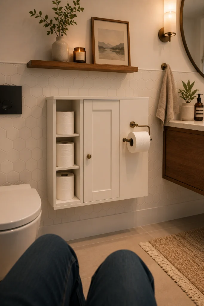 Toilet-Paper Roll Holder With Integrated Cabinet