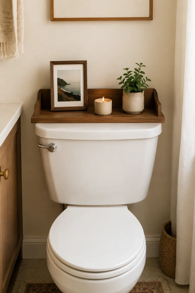32 Small Bathroom Storage Ideas With No Cabinet Space Toilet Tank Shelf