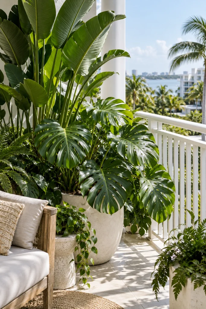25 Balcony Decor Ideas for a Stunning Outdoor Space Tropical Leaf Accents