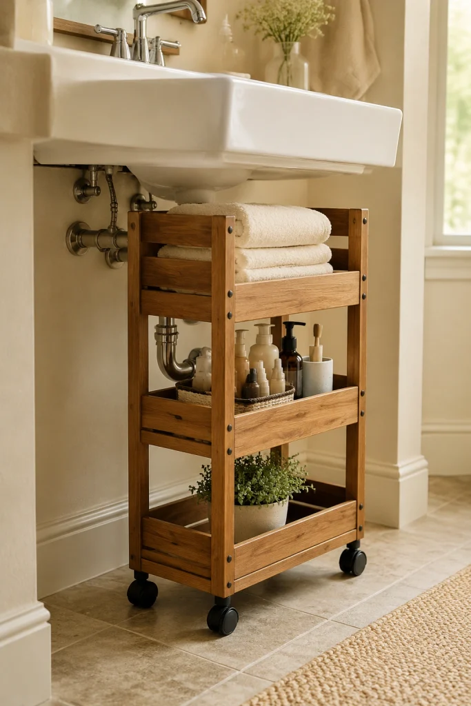 32 Small Bathroom Storage Ideas With No Cabinet Space Under-Sink Rolling Cart