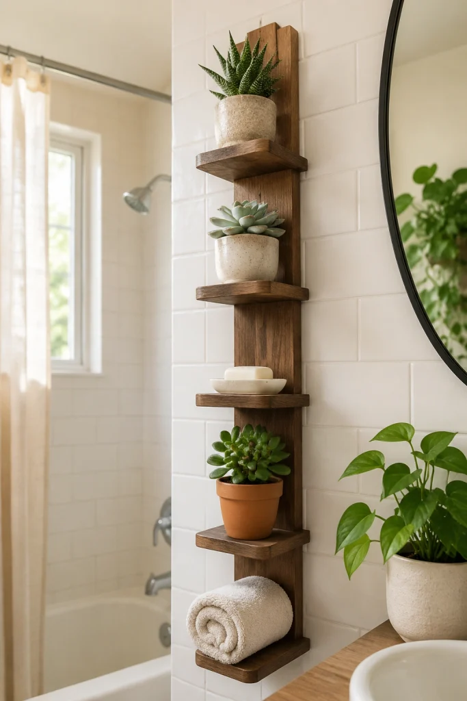 32 Small Bathroom Storage Ideas With No Cabinet Space Vertical Planter Shelf