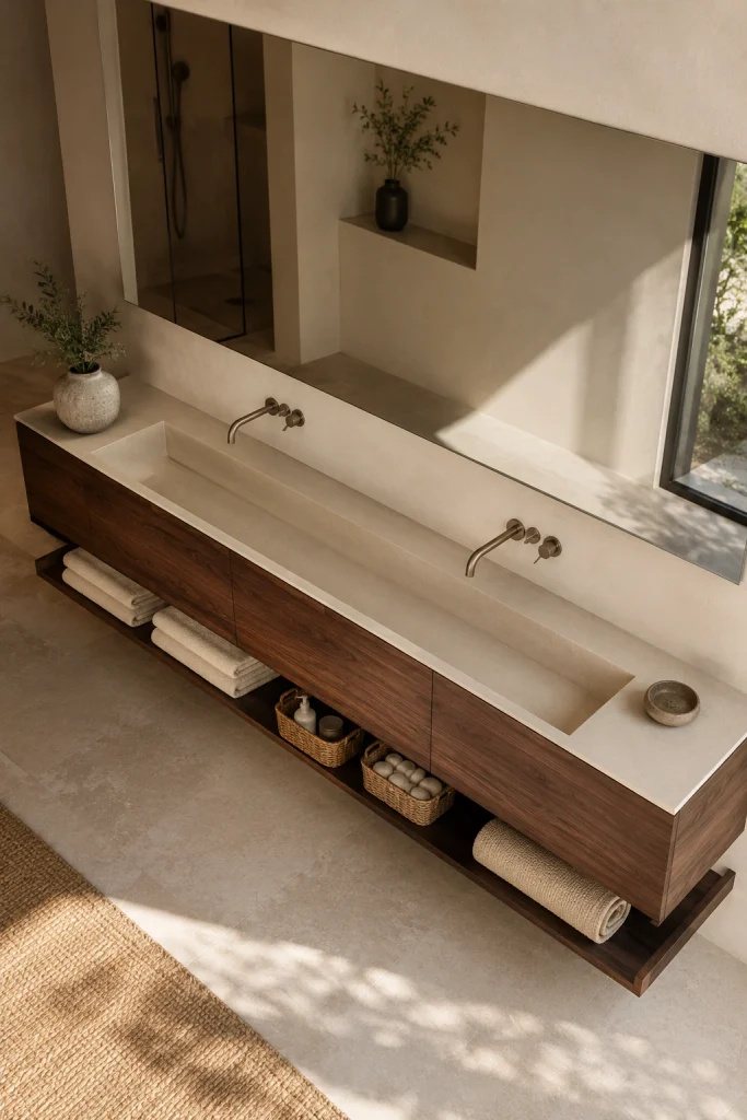 32 Small Bathroom Storage Ideas With No Cabinet Space Wall-Mounted Vanity Trough
